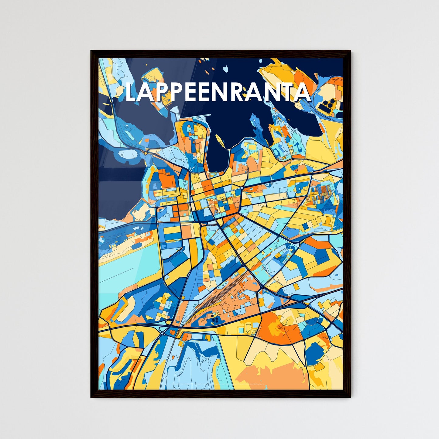 LAPPEENRANTA FINLAND Vibrant Colorful Art Map Poster Blue Orange