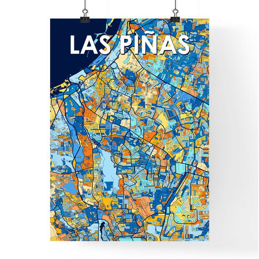 LAS PIÑAS PHILIPPINES Vibrant Colorful Art Map Poster Blue Orange