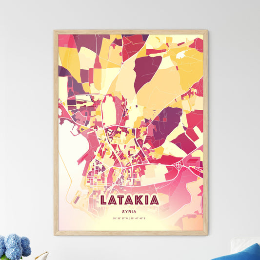 Colorful Latakia Syria Fine Art Map Hot Red