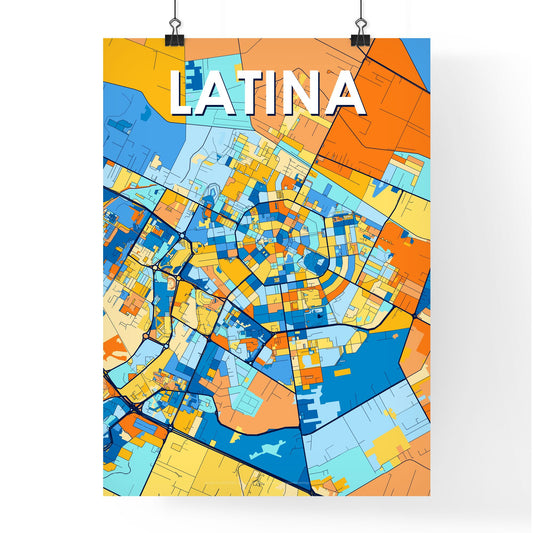 LATINA ITALY Vibrant Colorful Art Map Poster Blue Orange