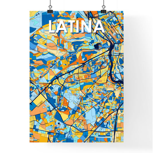 LATINA SPAIN Vibrant Colorful Art Map Poster Blue Orange