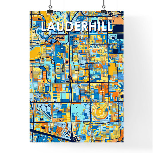 LAUDERHILL FLORIDA Vibrant Colorful Art Map Poster Blue Orange