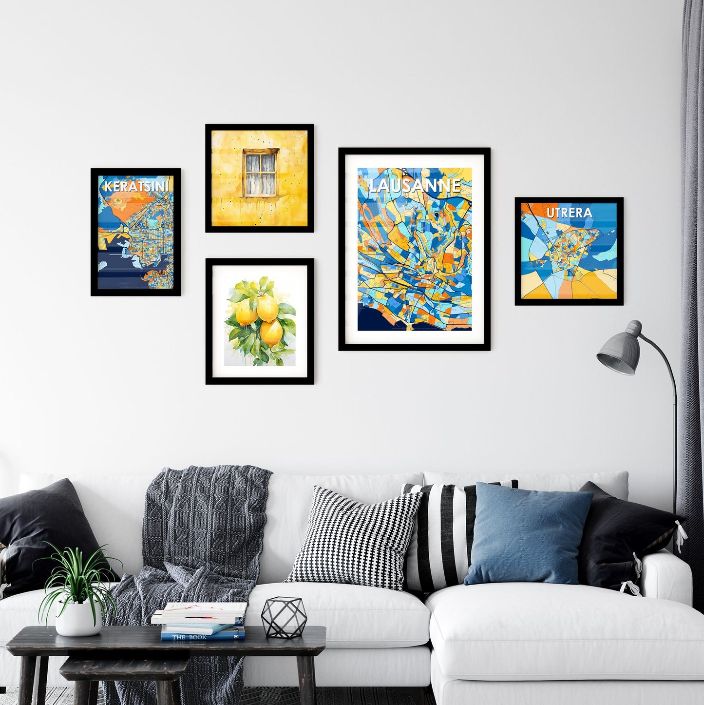LAUSANNE SWITZERLAND Vibrant Colorful Art Map Poster Blue Orange