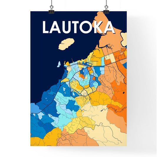 LAUTOKA FIJI Vibrant Colorful Art Map Poster Blue Orange