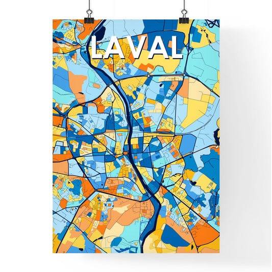LAVAL FRANCE Vibrant Colorful Art Map Poster Blue Orange
