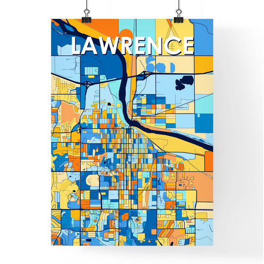 LAWRENCE KANSAS Vibrant Colorful Art Map Poster Blue Orange