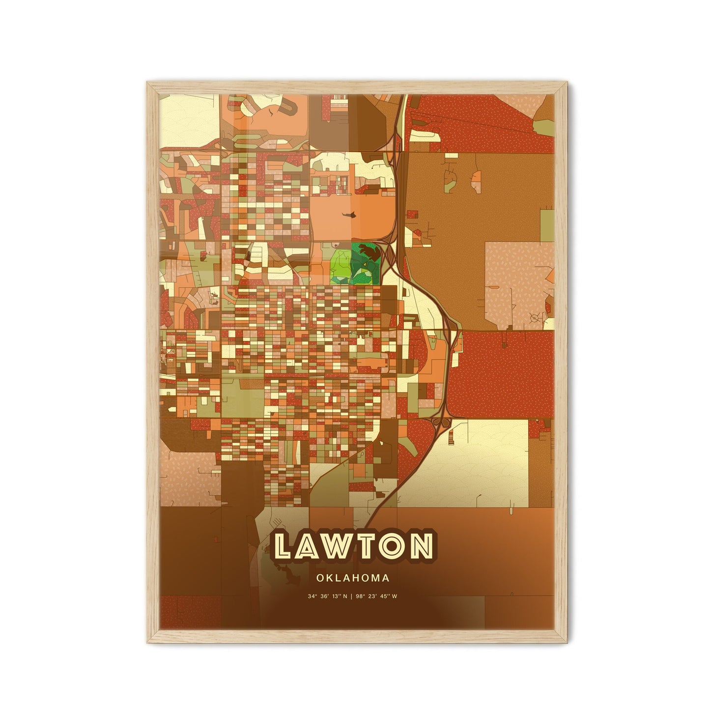 Colorful Lawton Oklahoma Fine Art Map Farmhouse