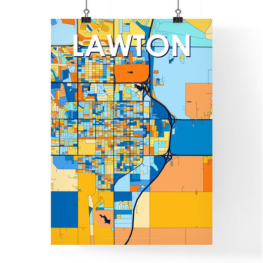LAWTON OKLAHOMA Vibrant Colorful Art Map Poster Blue Orange
