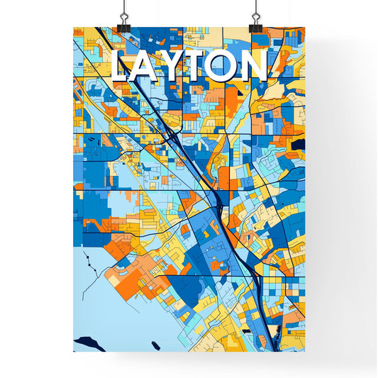 LAYTON UTAH Vibrant Colorful Art Map Poster Blue Orange