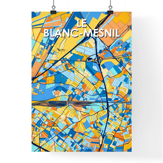 LE BLANC-MESNIL FRANCE Vibrant Colorful Art Map Poster Blue Orange