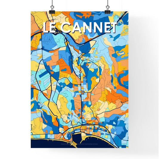 LE CANNET FRANCE Vibrant Colorful Art Map Poster Blue Orange