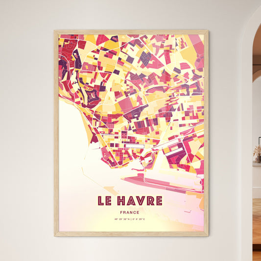 Colorful Le Havre France Fine Art Map Hot Red