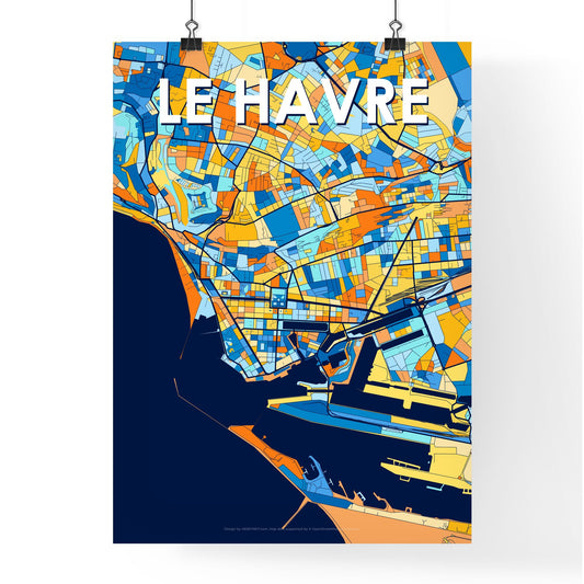 LE HAVRE FRANCE Vibrant Colorful Art Map Poster Blue Orange