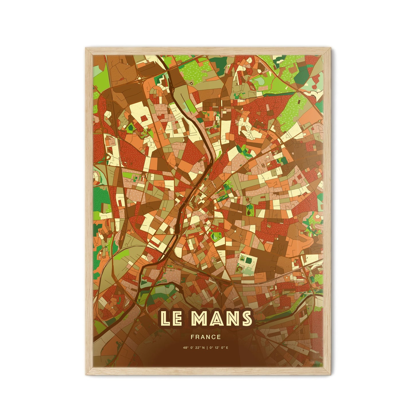 Colorful Le Mans France Fine Art Map Farmhouse