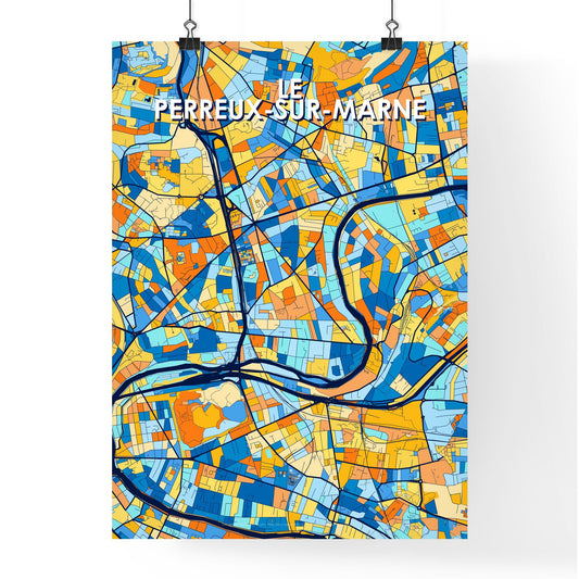 LE PERREUX-SUR-MARNE FRANCE Vibrant Colorful Art Map Poster Blue Orange
