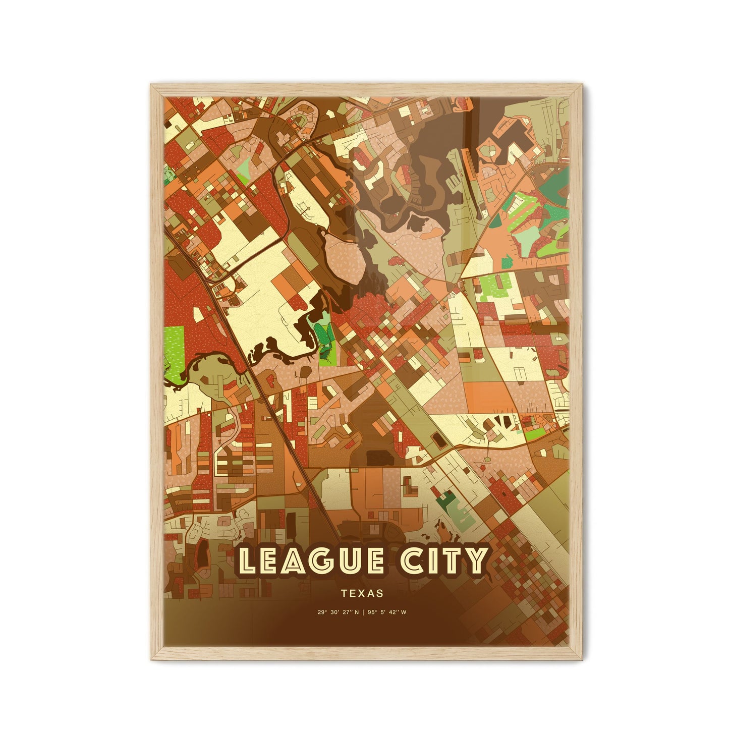 Colorful League City Texas Fine Art Map Farmhouse