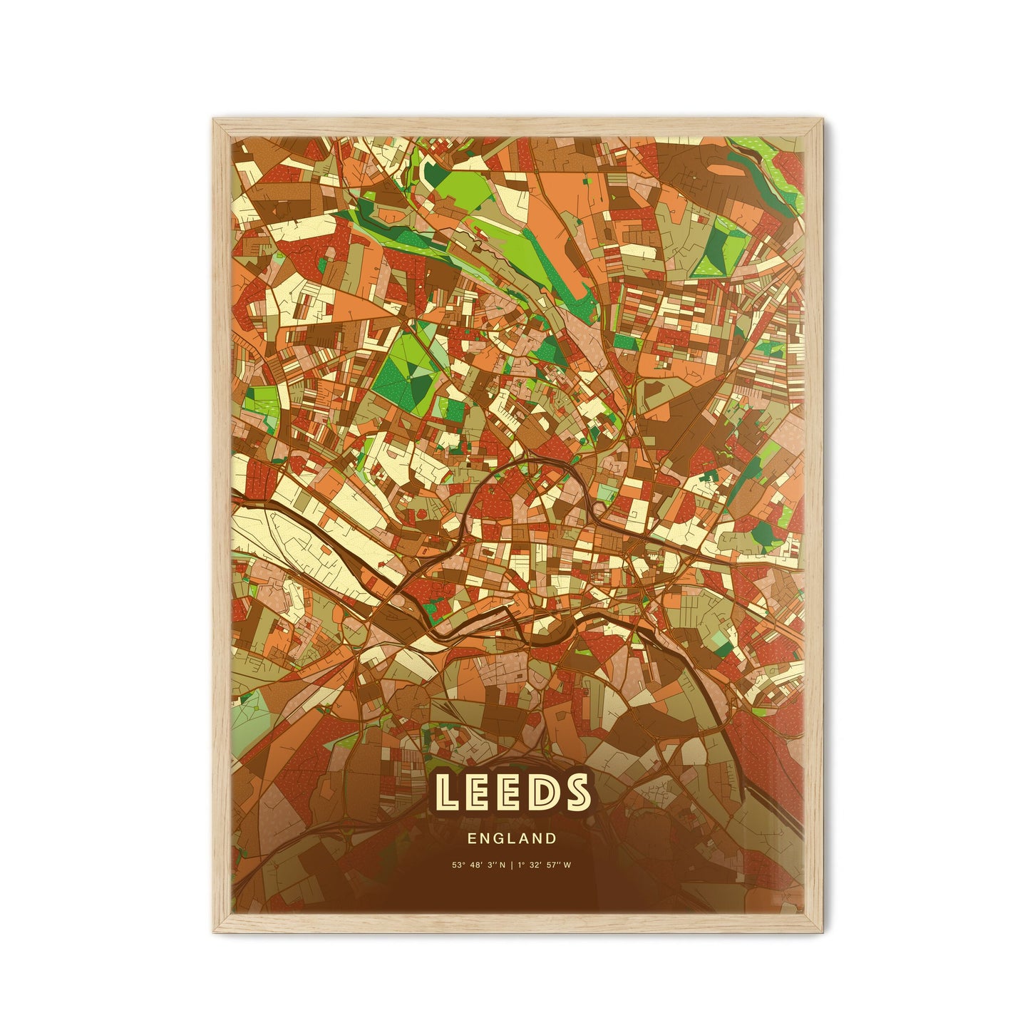 Colorful Leeds England Fine Art Map Farmhouse