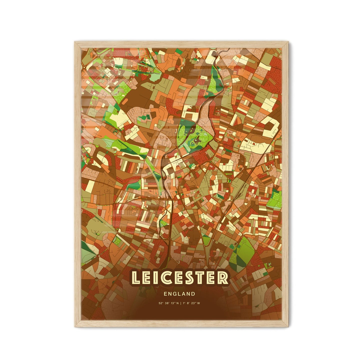 Colorful Leicester England Fine Art Map Farmhouse