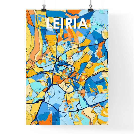 LEIRIA PORTUGAL Vibrant Colorful Art Map Poster Blue Orange