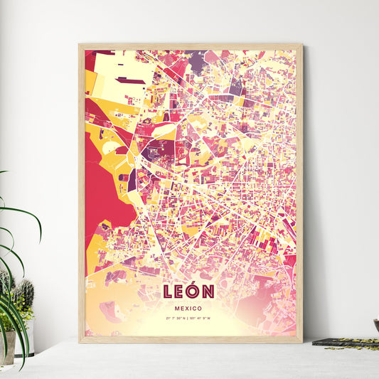 Colorful León Mexico Fine Art Map Hot Red
