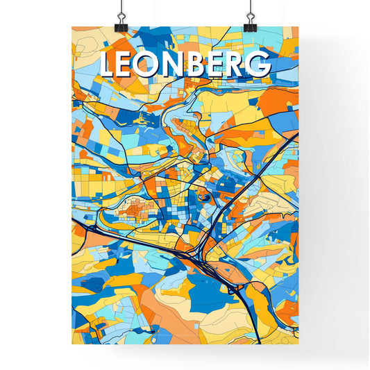 LEONBERG GERMANY Vibrant Colorful Art Map Poster Blue Orange