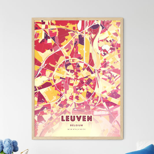 Colorful Leuven Belgium Fine Art Map Hot Red