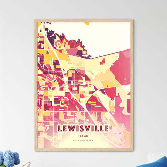 Colorful Lewisville Texas Fine Art Map Hot Red
