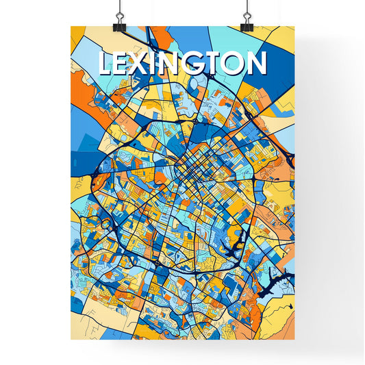 LEXINGTON KENTUCKY Vibrant Colorful Art Map Poster Blue Orange