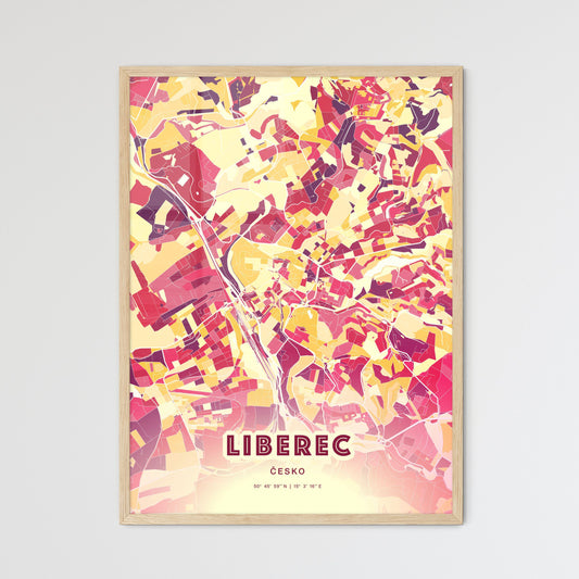 Colorful Liberec Czechia Fine Art Map Hot Red