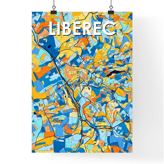 LIBEREC CZECHIA Vibrant Colorful Art Map Poster Blue Orange