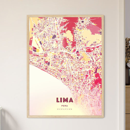 Colorful Lima Peru Fine Art Map Hot Red