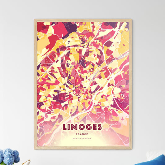 Colorful Limoges France Fine Art Map Hot Red