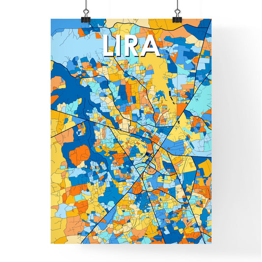 LIRA UGANDA Vibrant Colorful Art Map Poster Blue Orange