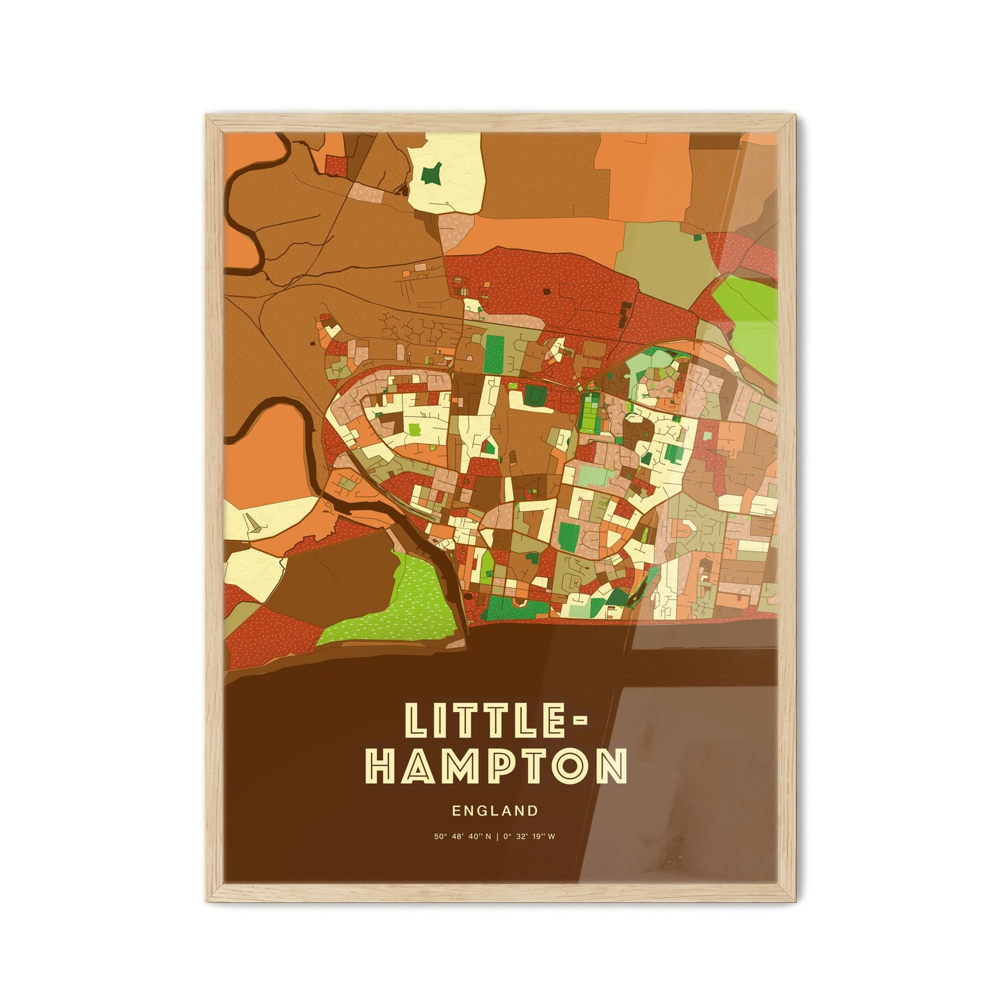 Colorful Littlehampton England Fine Art Map Farmhouse