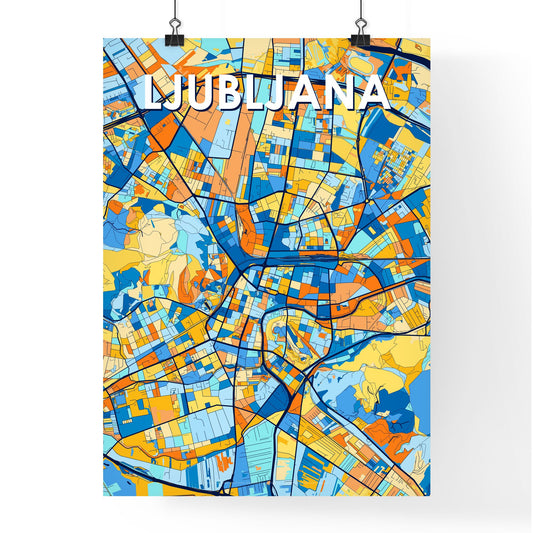 LJUBLJANA SLOVENIA Vibrant Colorful Art Map Poster Blue Orange