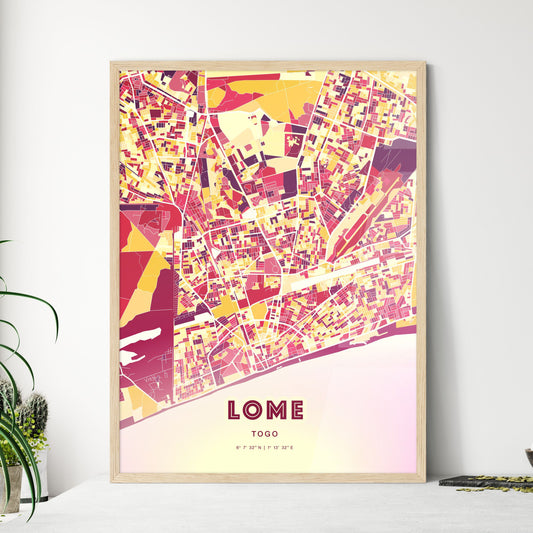 Colorful Lome Togo Fine Art Map Hot Red