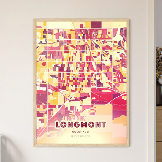 Colorful Longmont Colorado Fine Art Map Hot Red