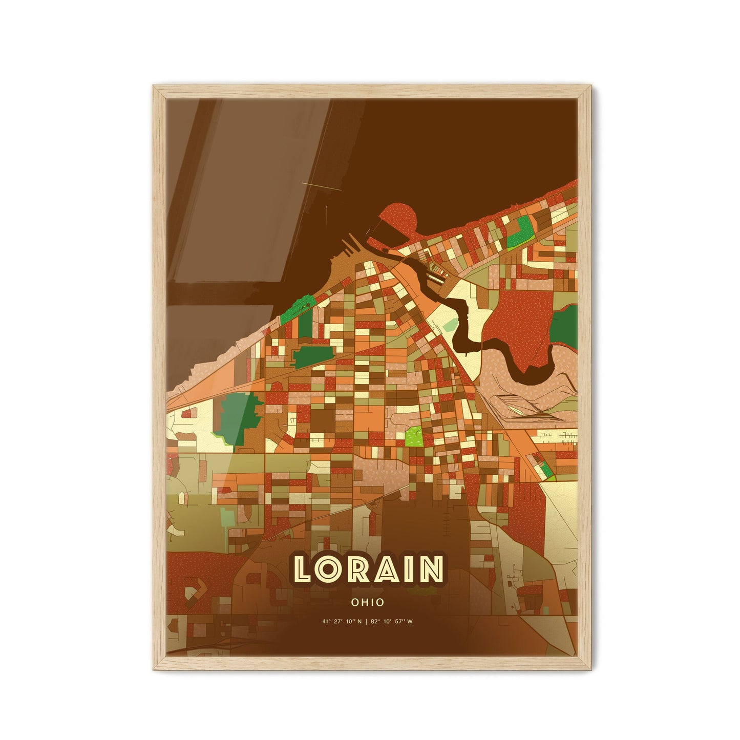 Colorful Lorain Ohio Fine Art Map Farmhouse