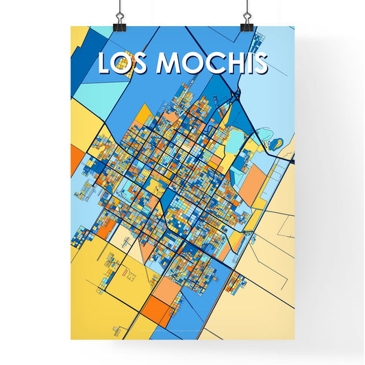 LOS MOCHIS MEXICO Vibrant Colorful Art Map Poster Blue Orange