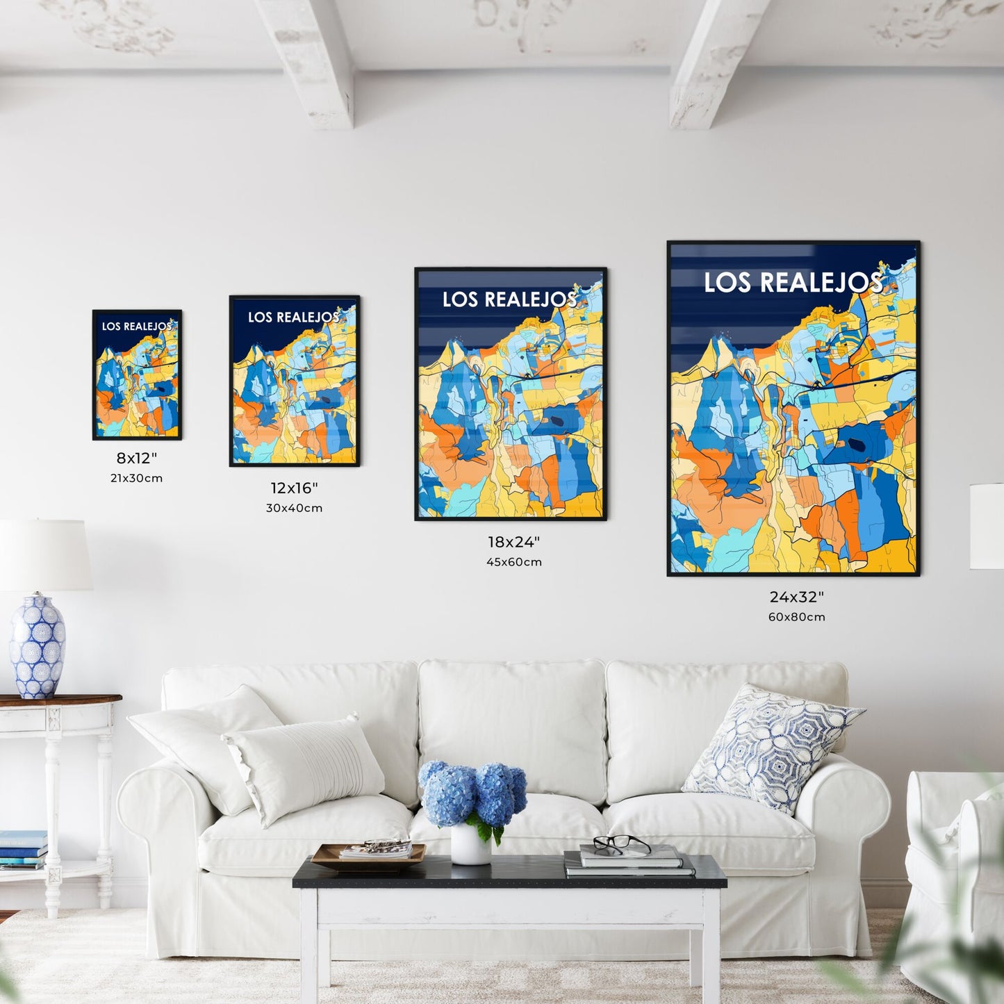 LOS REALEJOS SPAIN Vibrant Colorful Art Map Poster Blue Orange