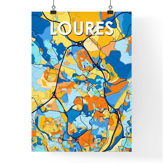 LOURES PORTUGAL Vibrant Colorful Art Map Poster Blue Orange