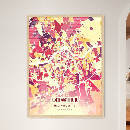 Colorful Lowell Massachusetts Fine Art Map Hot Red