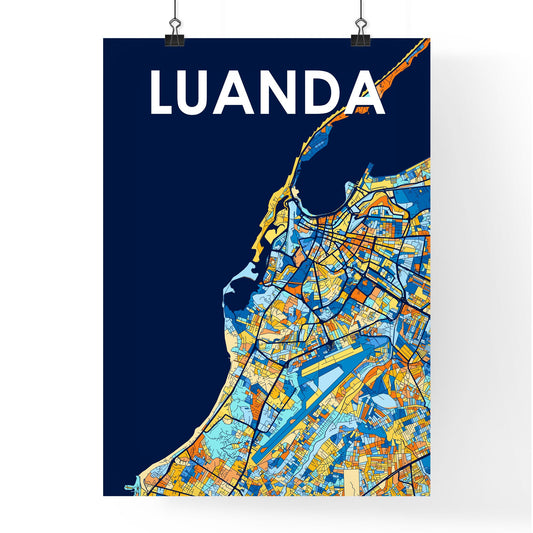 LUANDA ANGOLA Vibrant Colorful Art Map Poster Blue Orange