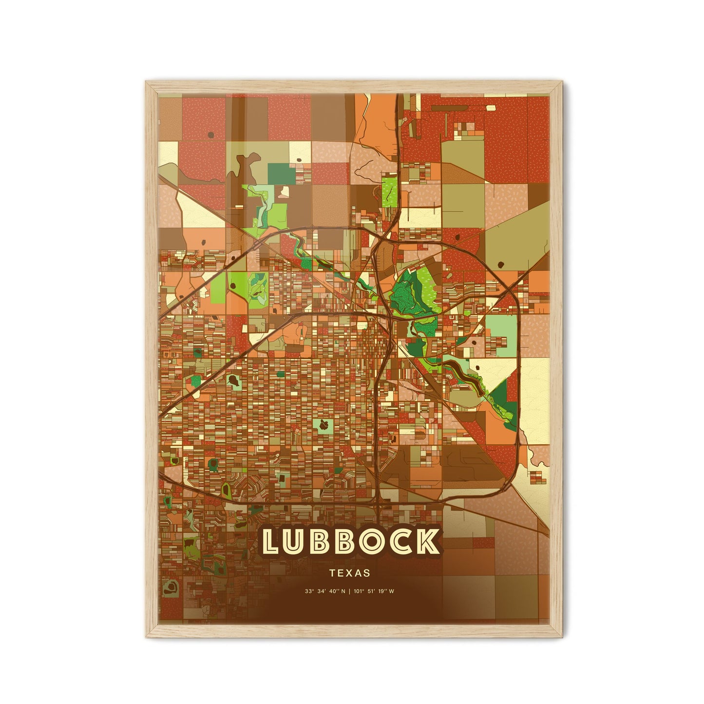 Colorful Lubbock Texas Fine Art Map Farmhouse