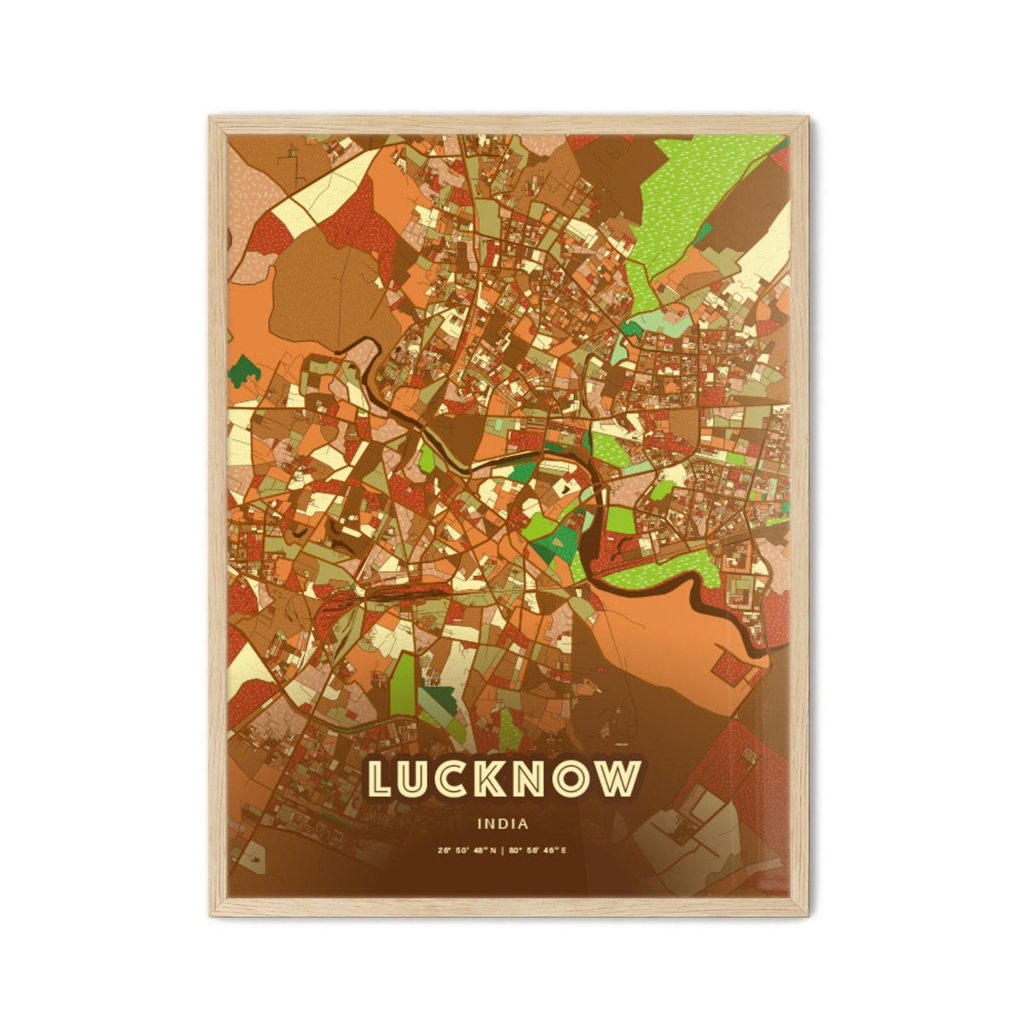 Colorful Lucknow India Fine Art Map Farmhouse