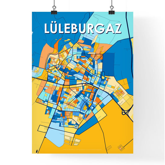 LÜLEBURGAZ TURKEY Vibrant Colorful Art Map Poster Blue Orange