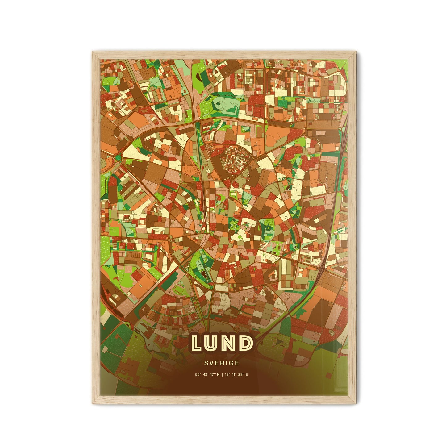 Colorful Lund Sweden Fine Art Map Farmhouse