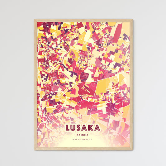 Colorful Lusaka Zambia Fine Art Map Hot Red