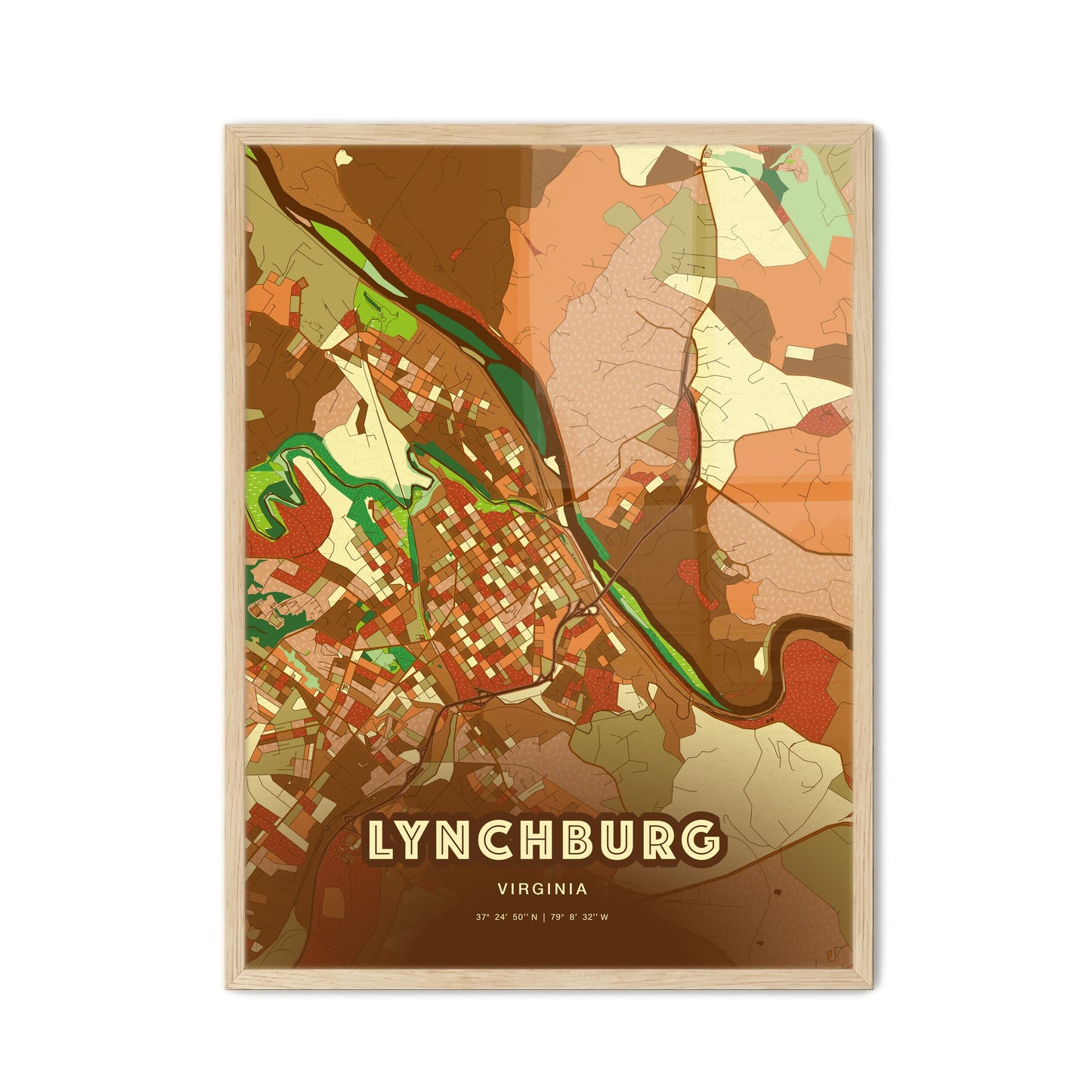 Colorful Lynchburg Virginia Fine Art Map Farmhouse