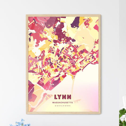 Colorful Lynn Massachusetts Fine Art Map Hot Red